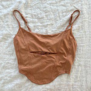 Cider Solid Cut Out Lace Up Corset Top Orange